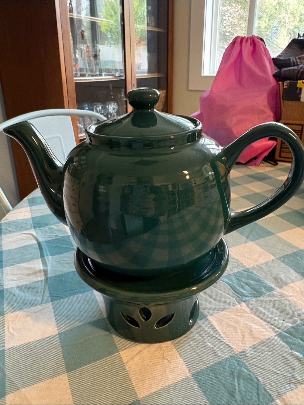 Deep Green Ceramic Teapot with Warmer - Classic Gloss Finish